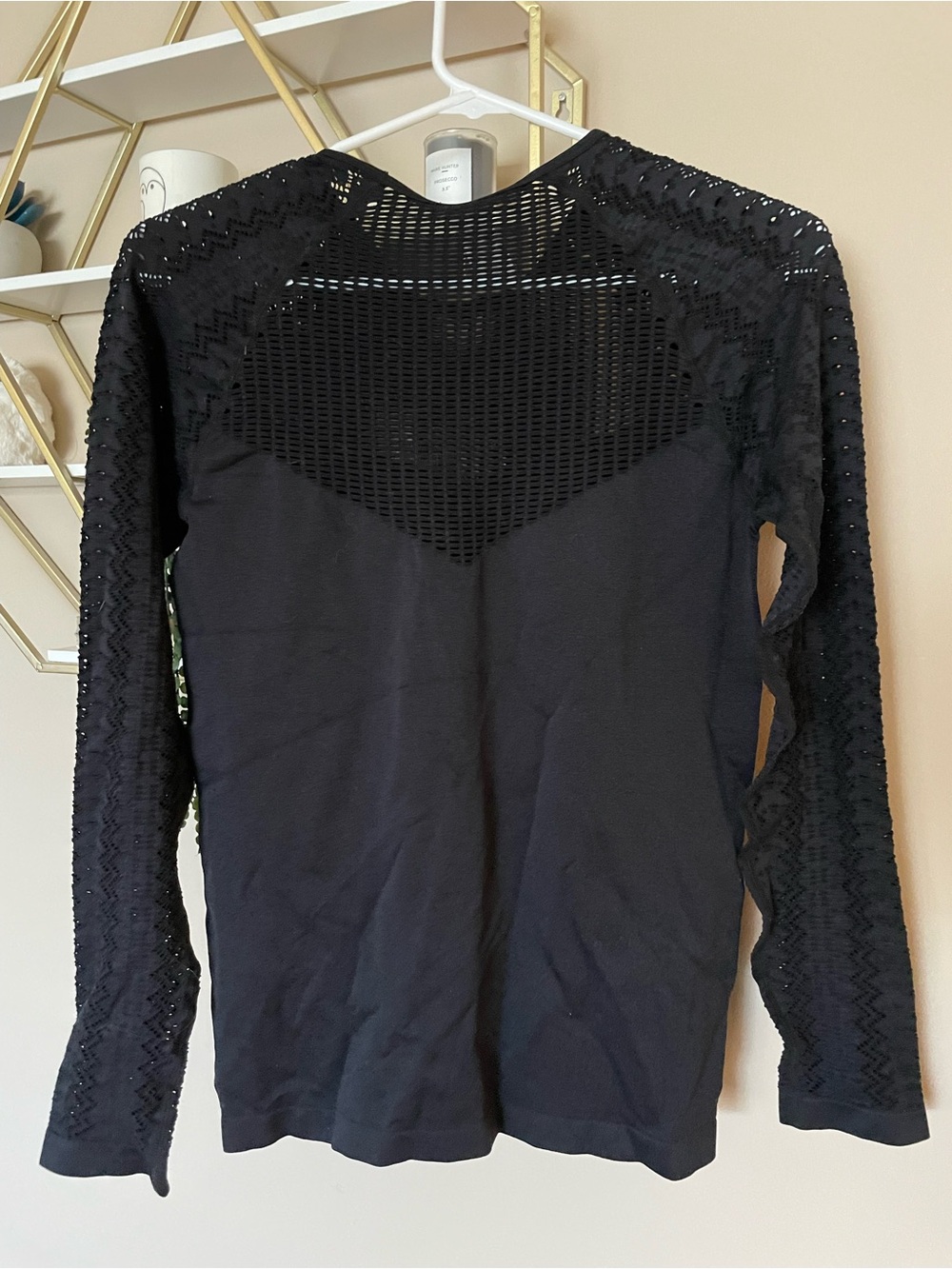 Fabletics Black Long-Sleeve Crochet-Back Top